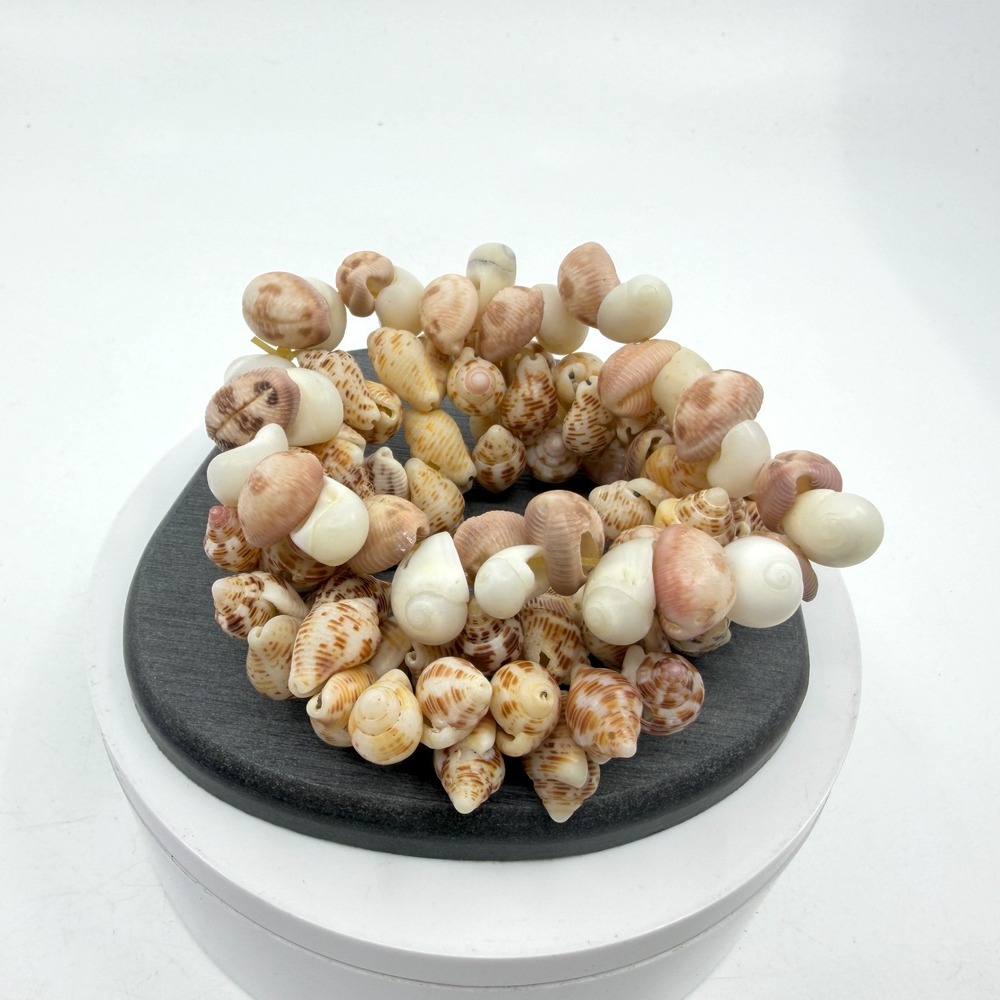 Natural Seashell Stretch Bracelet Set of 3 Cowrie Coastal Boho Beach Jewelry
